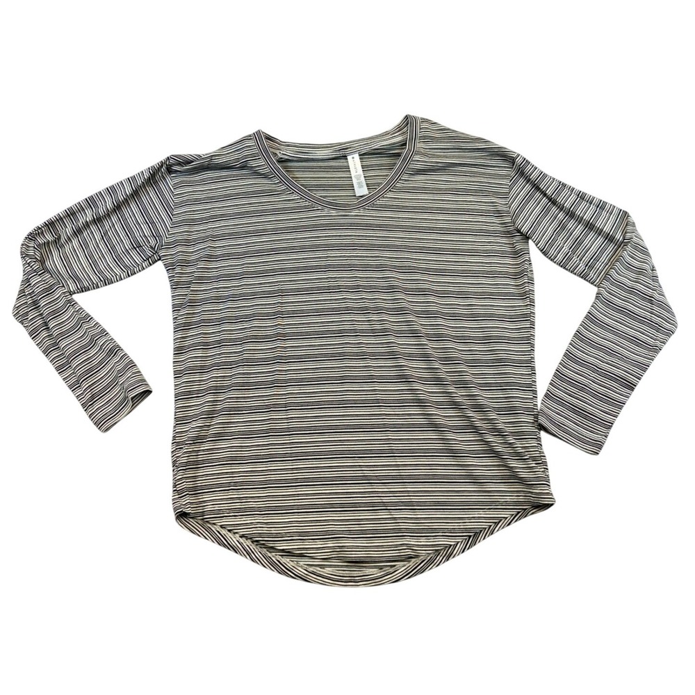 Athleta Cloudlight Stratus Striped Top V-Neck Long Sleeve Small S Yoga Gym‎